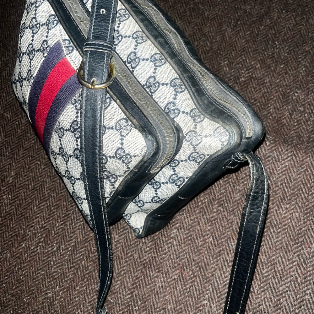 Gucci Monogram Crossbody Bag with Red and Navy Web Stripe - Picture 2 of 15